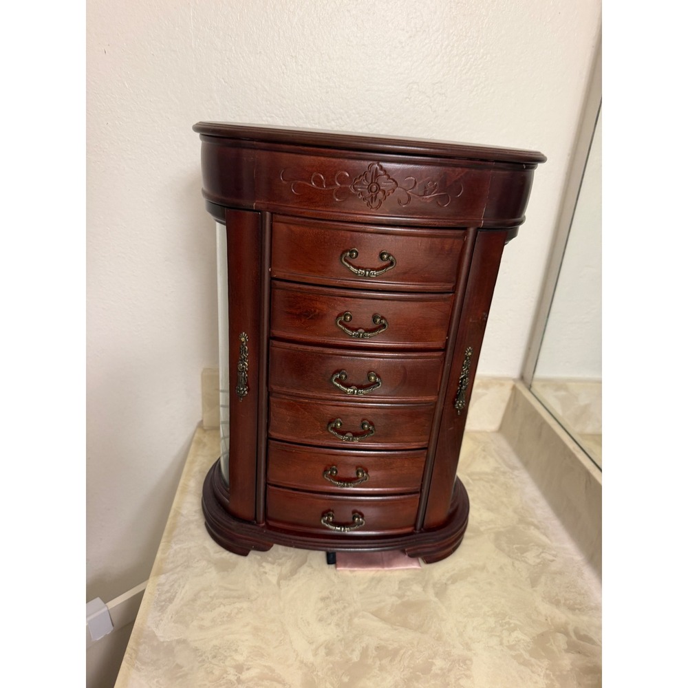 Hives & Honey Patricia Wooden Jewelry 19" Box Organizer Armoire Cherry Wood